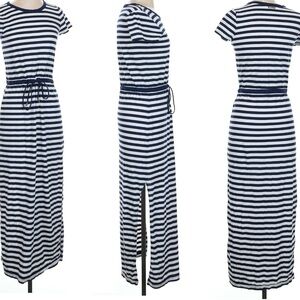M1 Michael Kors Black White Stripe T- Shirt Long Dress Side‎ Slit Petite XS-S